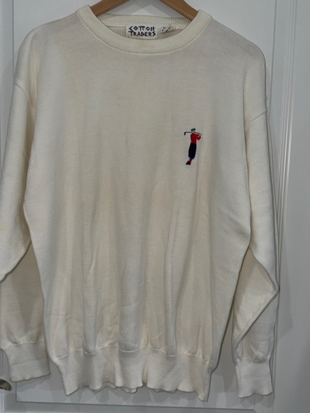 vintage Cotton Traders  cream  cotton sweater  embroidered golf motif large
